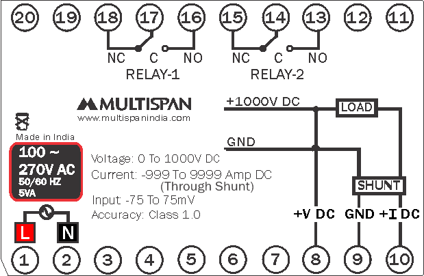 DC digital Meter Terminal diagram