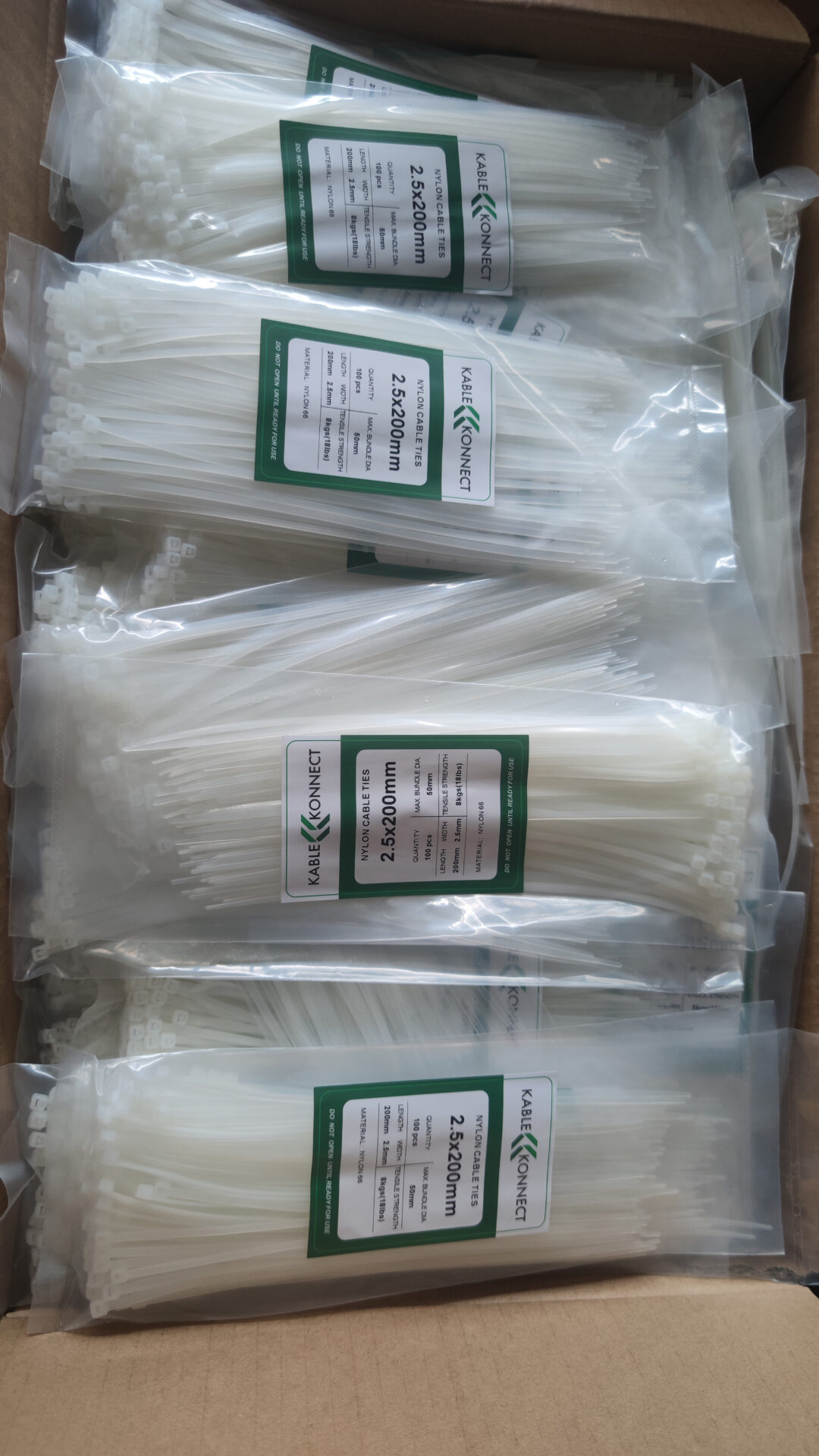 Cable Tie Zip Nylon 66, 7.6mm Wide, White 100 units | KableKonnect