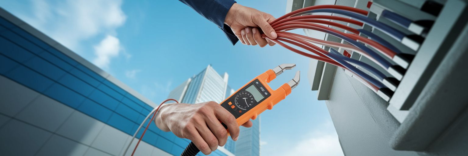 Technician using clamp meter in UAE.